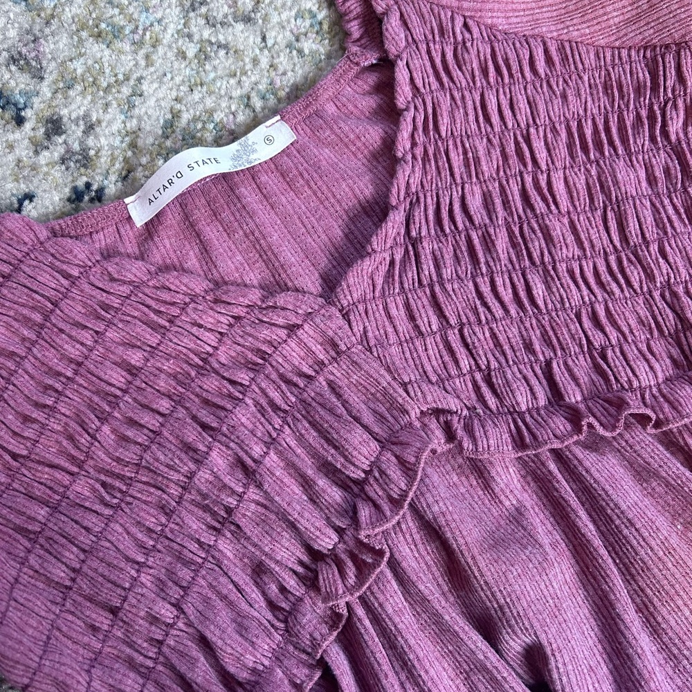 Altar'd State Red Ribbed Smocked Top - Picture 2 of 3